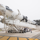 The Crew Dragon spacecraft on top its Falcon 9 rocket during pre-mission prep on Feb. 28, 2019.